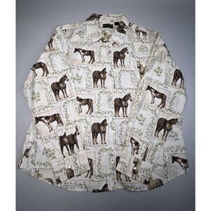 Bit & Bridle for Her Cowgirl Pearloid Snap Button Up Derby Horse Shirt, Womens L
